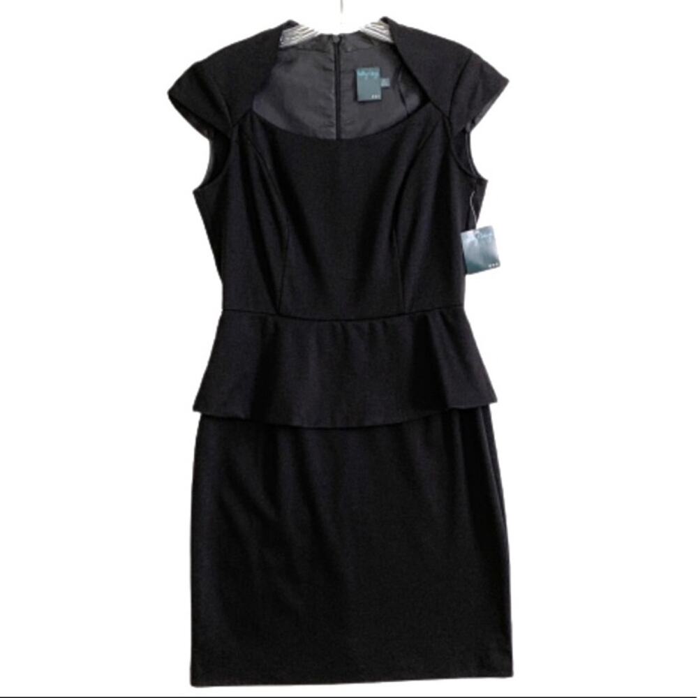 Gabby Skye Dress Cap Sleeve Peplum A-line Black Mini Dress Size 4 NEW